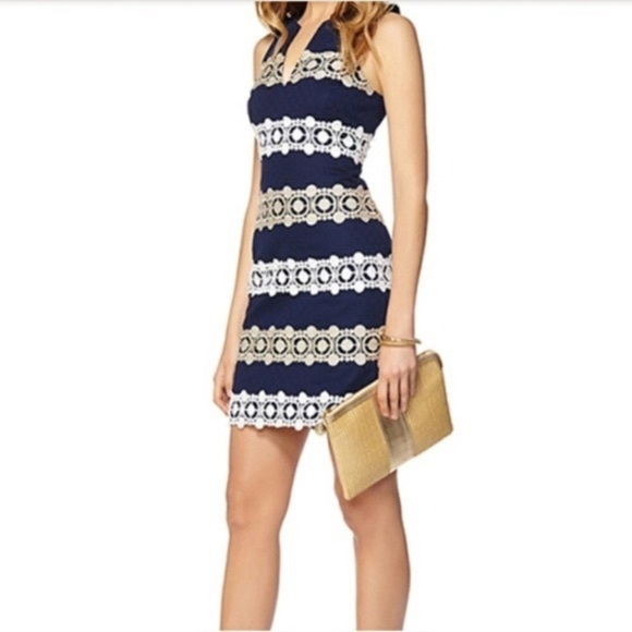 Lilly Pulitzer Navy & Gold Embroidered Lace Shift Dress Size 0 Excellent Cond. - Picture 6 of 16